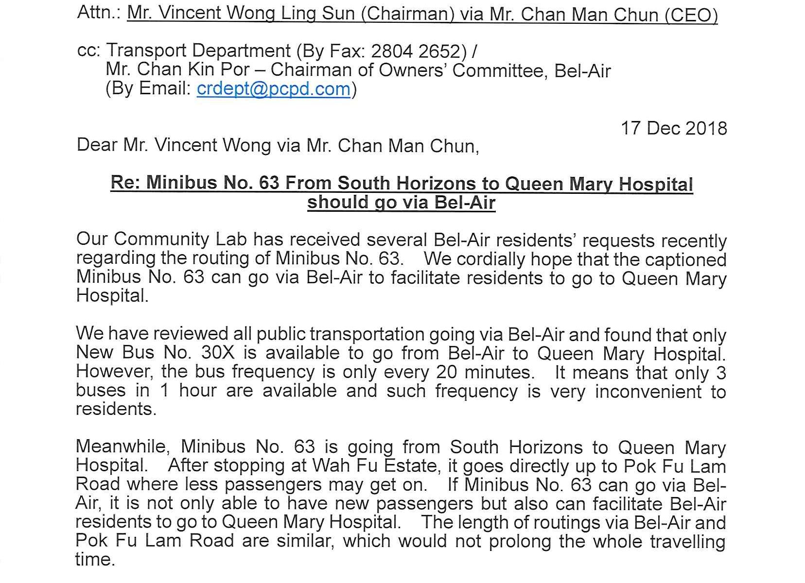 (EN) Re: Minibus No. 63 From South Horizons to Queen Mary Hospital